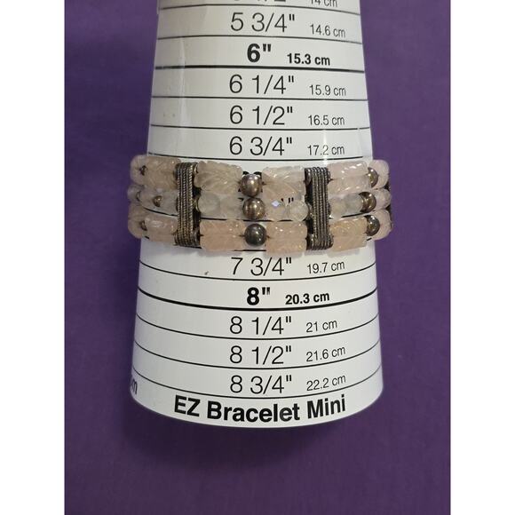 Rare Vintage Bracelet Sterling Silver 925 And Carved Rose Quartz Layered Beads - Picture 10 of 16